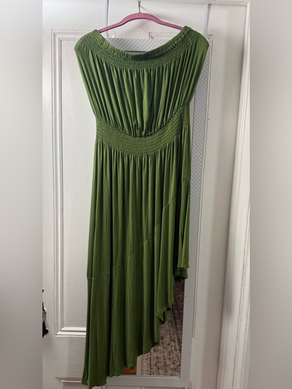 Sugarlips Olive Green Asymmetrical Strapless Maxi Dress